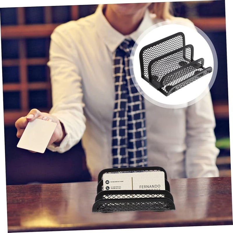 Metal Business Card Holder Stand Set 2 Piece Adjustable Desk Organizer - Image 5